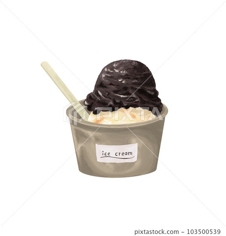 Vanilla and chocolate ice cream in a cup hand drawn style illustration Vanilla and chocolate ice cream in a cup hand drawn style illustration 103500539
