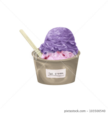 strawberry and ube ice cream in a cup hand drawn style illustration 103500540