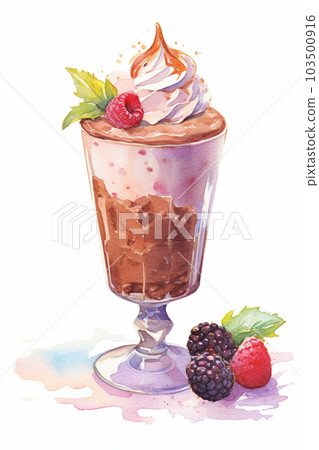 漿果和巧克力凍糕水彩插圖 AI 圖像 103500916