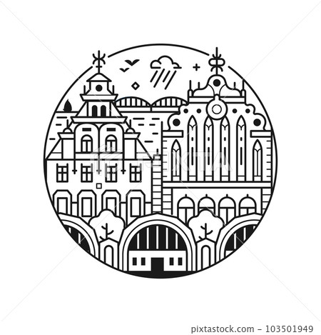 Travel Riga Circle Icon in Line Art 103501949
