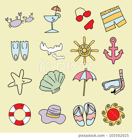 The Beach icon cartoon style bundle set vector image 103502025