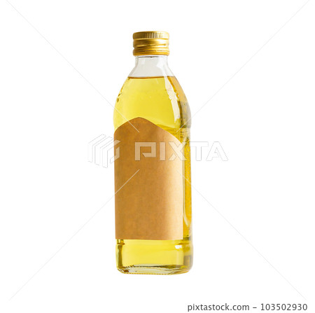 Olive oil glass bottle isolated on white background with clipping path, organic healthy food for cooking. 103502930