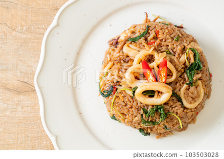 fried rice with squid and basil in Thai style 103503028