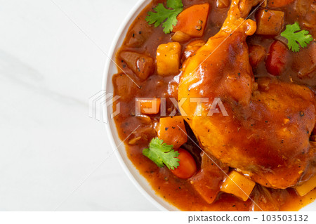 chicken stew with tomatoes, onions, carrot and potatoes 103503132