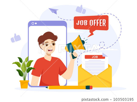 Job Offer Vector Illustration with Businessman Recruitment Search, Start Career and Vacancy at a Company in Flat Cartoon Hand Drawn Templates 103503195