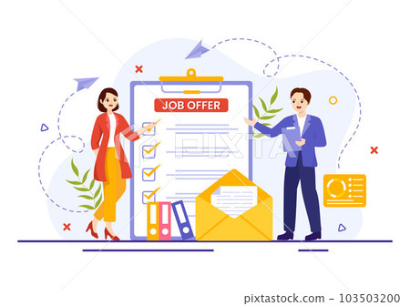 Job Offer Vector Illustration with Businessman Recruitment Search, Start Career and Vacancy at a Company in Flat Cartoon Hand Drawn Templates Job Offer Vector Illustration with Businessman Recruitment Search, Start Career and Vacancy at a Company in Flat Cartoon Hand Drawn Templates 103503200