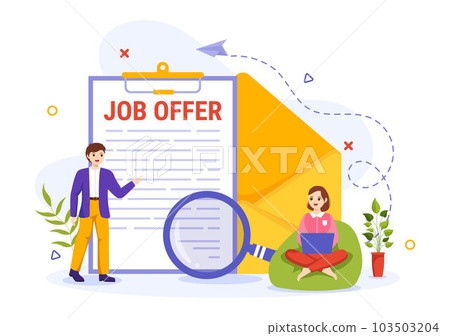 Job Offer Vector Illustration with Businessman Recruitment Search, Start Career and Vacancy at a Company in Flat Cartoon Hand Drawn Templates 103503204