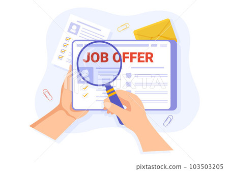 Job Offer Vector Illustration with Businessman Recruitment Search, Start Career and Vacancy at a Company in Flat Cartoon Hand Drawn Templates 103503205