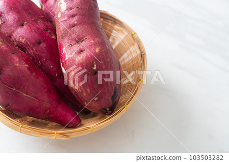 Japanese sweet potatoes on basket Japanese sweet potatoes on basket 103503282