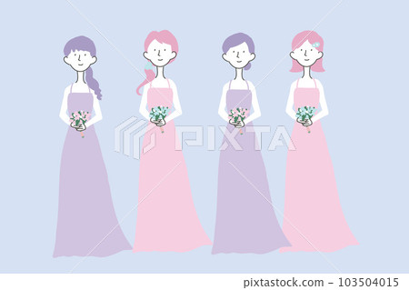 Illustration of bridesmaids with bouquets Illustration of bridesmaids with bouquets 103504015