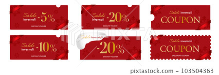 Christmas red ribbon snow coupon vector design set for Italian winter sale Christmas red ribbon snow coupon vector design set for Italian winter sale 103504363