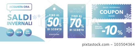 Blue gradient and snow coupon vector design set for Italian winter sale Blue gradient and snow coupon vector design set for Italian winter sale 103504364