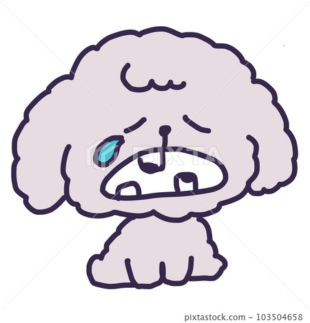一隻長著蛀牙和一張悲傷臉的可愛玩具貴賓犬小狗的插圖 103504658