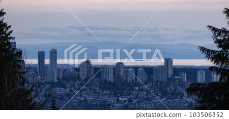 Apartment Buildings in Metro Vancouver Area. Twilight Sunset. 103506352