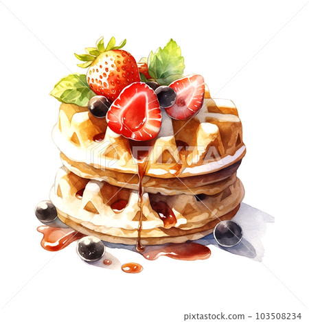 Breakfast dessert Watercolor character viennese waffles watercolor. Vector illustration background. Breakfast dessert Watercolor character viennese waffles watercolor. Vector illustration background. 103508234
