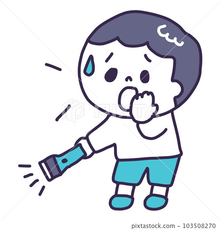Illustration of a young man looking for a lost dog cat with a flashlight in his hand (whole body) 103508270