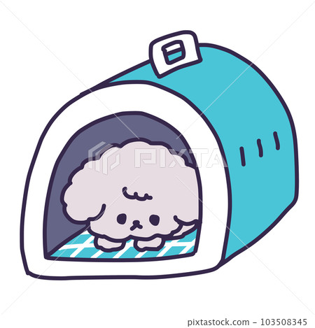 Illustration of a cute toy poodle puppy lying in a crate (discipline) 103508345