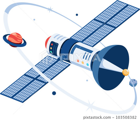 Isometric Space Satellite Orbiting with Planet on Space 103508382