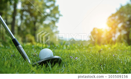 Golf ball and golf club in beautiful golf course at Thailand. Golf ball and golf club in beautiful golf course at Thailand. 103509156