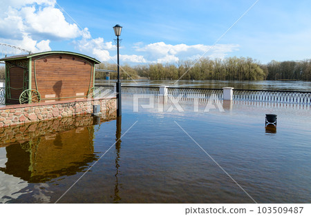 High water. Flooded embankment of Sozh River, Gomel, Belarus 103509487