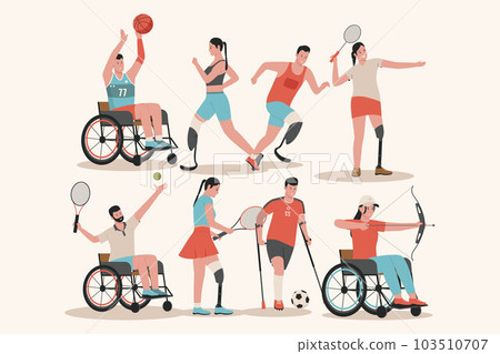 Flat vector of athlete people with different disabilities. Illustration for website, landing page, mobile app, poster and banner. Trendy flat vector illustration 103510707