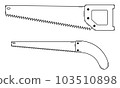 Hand drawn set of two hacksaws. Tool for cutting wood. Outline. Vector 103510898