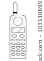 Hand drawn mobile phone of the 90s. Device for communicating via cellular communication. Outline. Vector 103510899