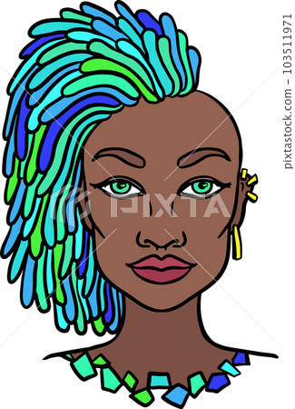 Blue Hair Girl with Golden Earrings Portrait 103511971