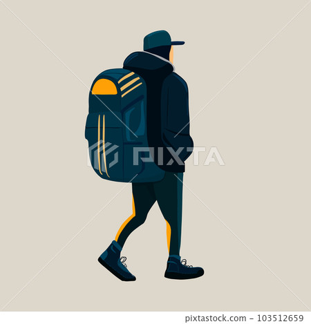 Young man walking alone. Adventure travel. The concept of travel, hikes, discoveries, exploration, adventure tourism and travel 103512659