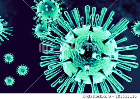 Virus. VIrus illustration. Virus 3d rendering of a virus. Microbiology And Virology Concept. Ebola. Coronavirus. Medical concept. Illustration. Covid 19 or flu or monkeypox 3d. 103513116