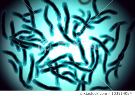 Bacteria. Close up of 3d microscopic bacteria. Bacteria Colony. Bacterium. Prokaryotic microorganisms. 3d illustration. Banner. Genetic mutation in bacteria can lead to antibiotic resistance. 103514094
