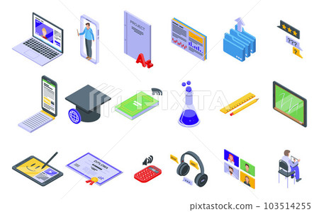 Online training icons set. Isometric set of online training vector icons for web design isolated on white background 103514255