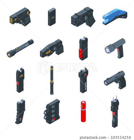 Taser icons set. Isometric set of taser vector icons for web design isolated on white background 103514258