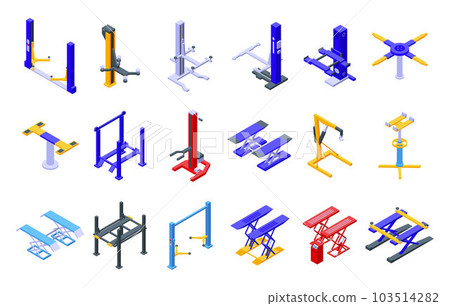 Car lift icons set. Isometric set of car lift vector icons for web design isolated on white background 103514282