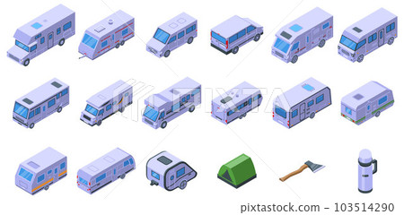 Auto camping icons set. Isometric set of auto camping vector icons for web design isolated on white background Auto camping icons set. Isometric set of auto camping vector icons for web design isolated on white background 103514290