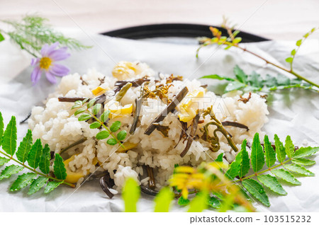 Wild vegetable steamed rice with bracken and bamboo shoots 103515232