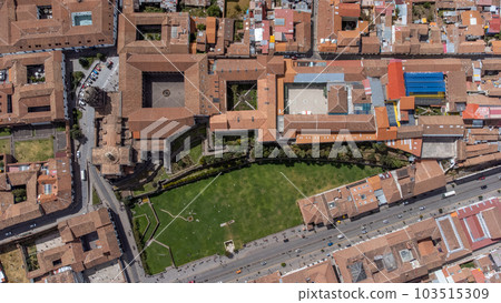Aerial view of the Coricancha temple in Cusco. Aerial view of the Coricancha temple in Cusco. 103515309