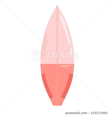 Pink short water board. Surfboard for swimming, above view. Summer extreme sport implements. Flat vector illustration isolated on white background. Pink short water board. Surfboard for swimming, above view. Summer extreme sport implements. Flat vector illustration isolated on white background. 103515468