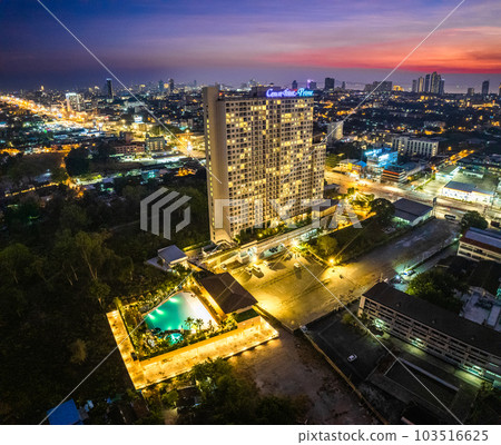 Aerial view of Sukhumvit Road in North Pattaya Naklua, Bang Lamung District, Chon Buri, Thailand Aerial view of Sukhumvit Road in North Pattaya Naklua, Bang Lamung District, Chon Buri, Thailand 103516625