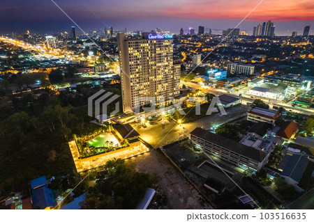 Aerial view of Sukhumvit Road in North Pattaya Naklua, Bang Lamung District, Chon Buri, Thailand 103516635