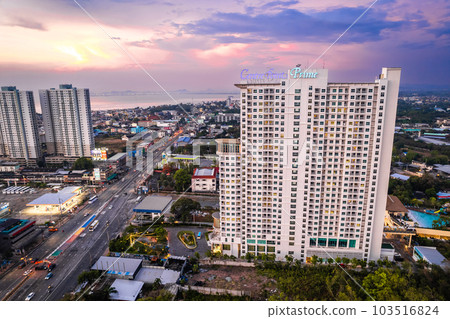 Aerial view of Sukhumvit Road in North Pattaya Naklua, Bang Lamung District, Chon Buri, Thailand 103516824