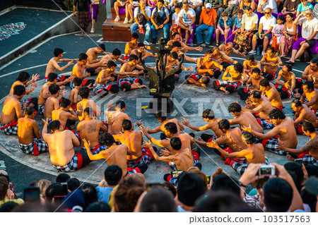 Traditional Balinese Kecak Dance in Uluwatu temple, Bali, Indonesia 103517563