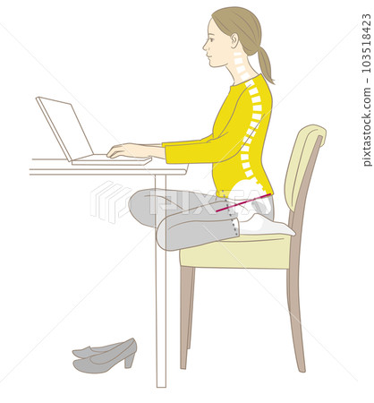 A woman with a curved waist who sits on a chair with a broken seiza and does desk work A woman with a curved waist who sits on a chair with a broken seiza and does desk work 103518423