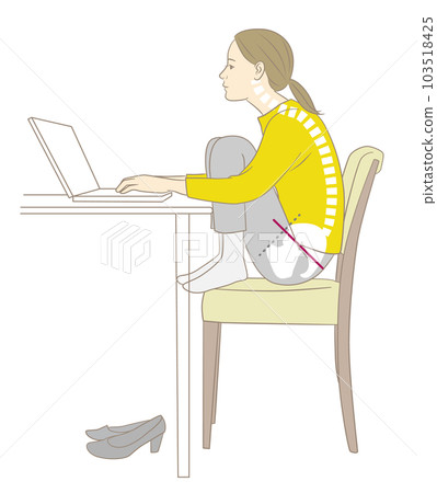 A stooped woman doing desk work in a gym sitting 103518425
