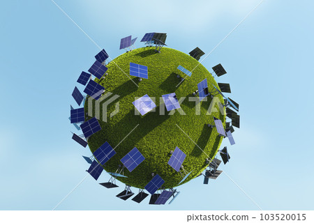 Rows of solar panels on a green meadow Rows of solar panels on a green meadow 103520015