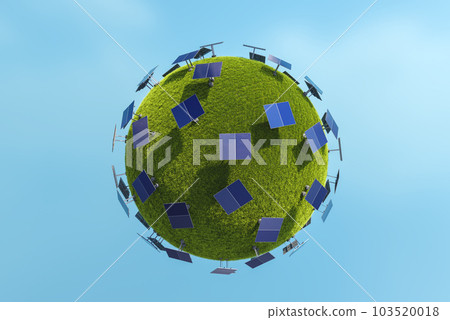 Rows of solar panels on a green meadow Rows of solar panels on a green meadow 103520018