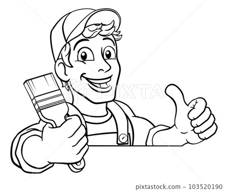 Painter Decorator Paintbrush Handyman Cartoon Man 103520190