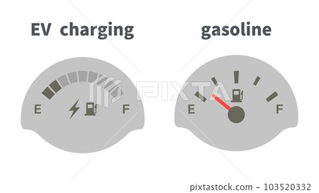 Illustration of electric car and gasoline car fuel gauge 103520332