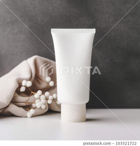White cream tube mockup, cosmetic care product with flowers, styled mockup 103521722