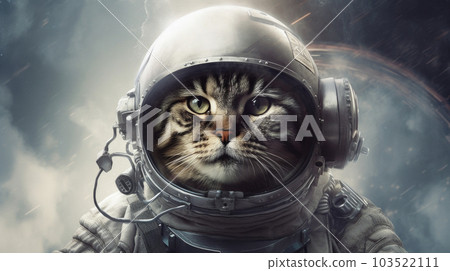 Beautiful cat in an astronaut costume in space against the background of the planet. generated AI. Beautiful cat in an astronaut costume in space against the background of the planet. generated AI. 103522111